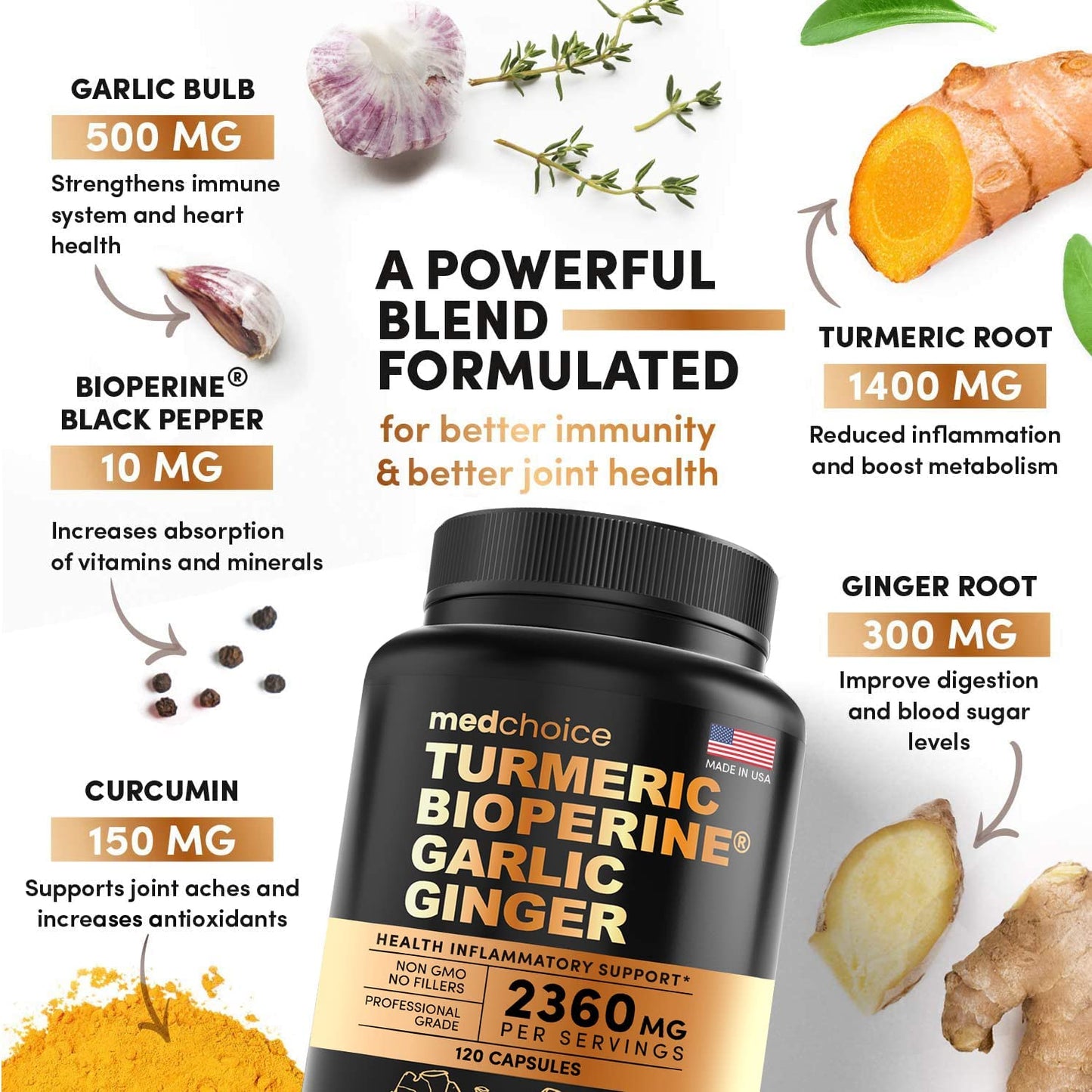 4-in-1 Turmeric Curcumin w Bioperine 2360mg (120 ct) | 95% Curcuminoids