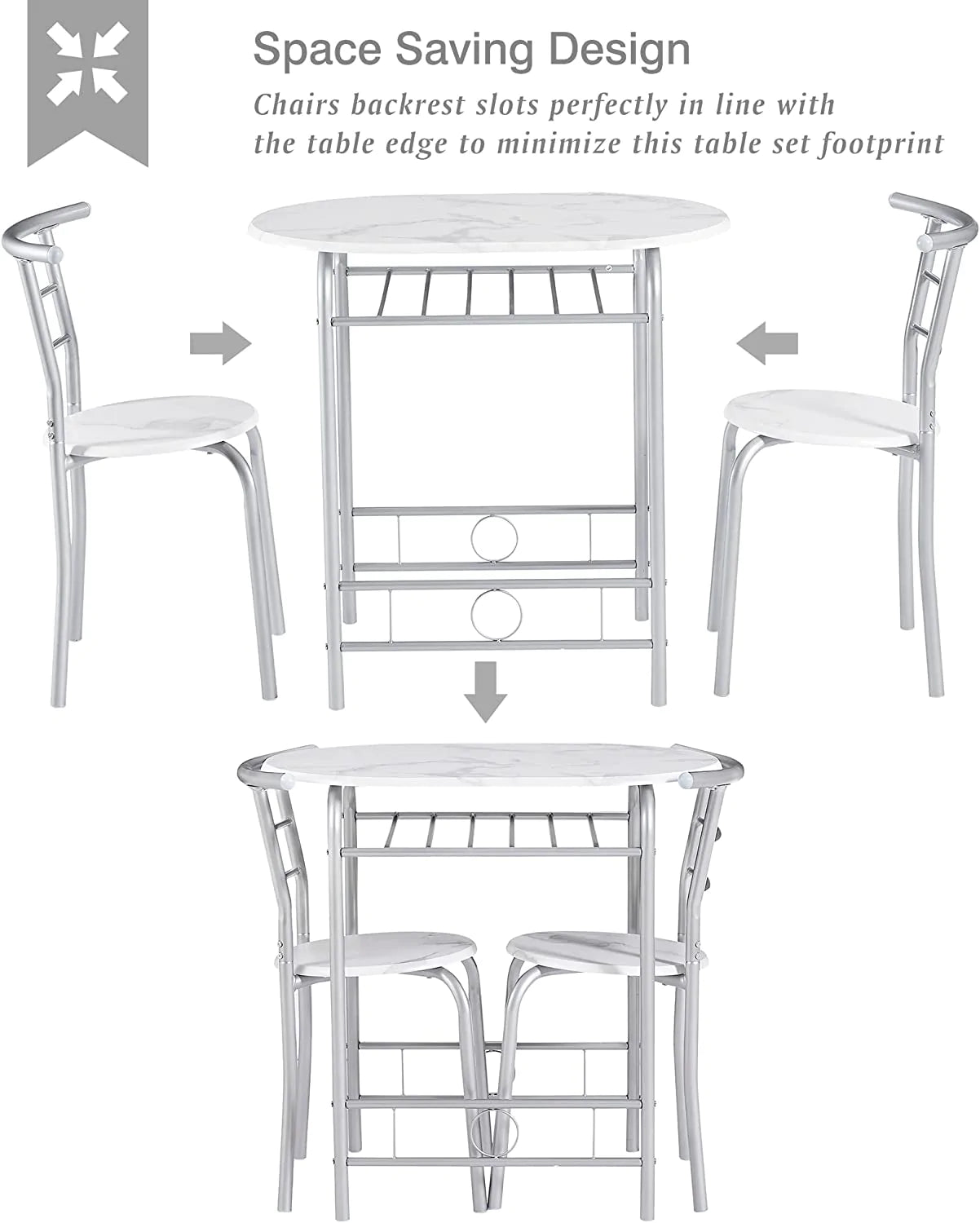 VECELO 3 Piece Small Round Dining Table Set for Kitchen Breakfast Nook