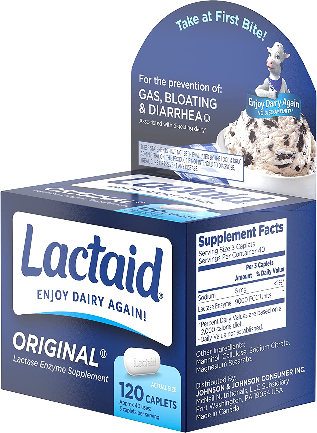 Lactaid Original Strength Lactose Intolerance Relief Caplets with Natural Lactase Enzyme