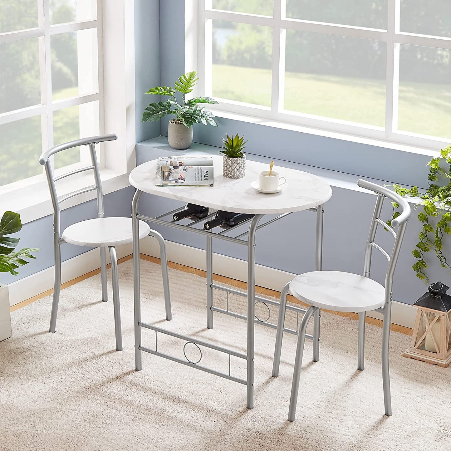 VECELO 3 Piece Small Round Dining Table Set for Kitchen Breakfast Nook