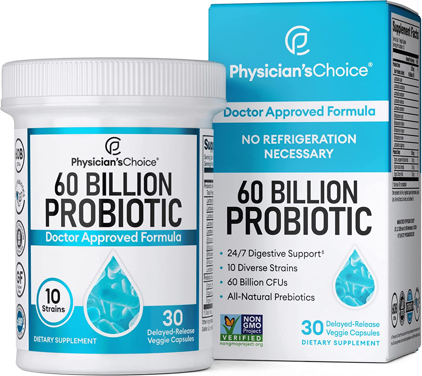 Physician's CHOICE Probiotics 60 Billion CFU - 10 Diverse Strains Plus Organic Prebiotic