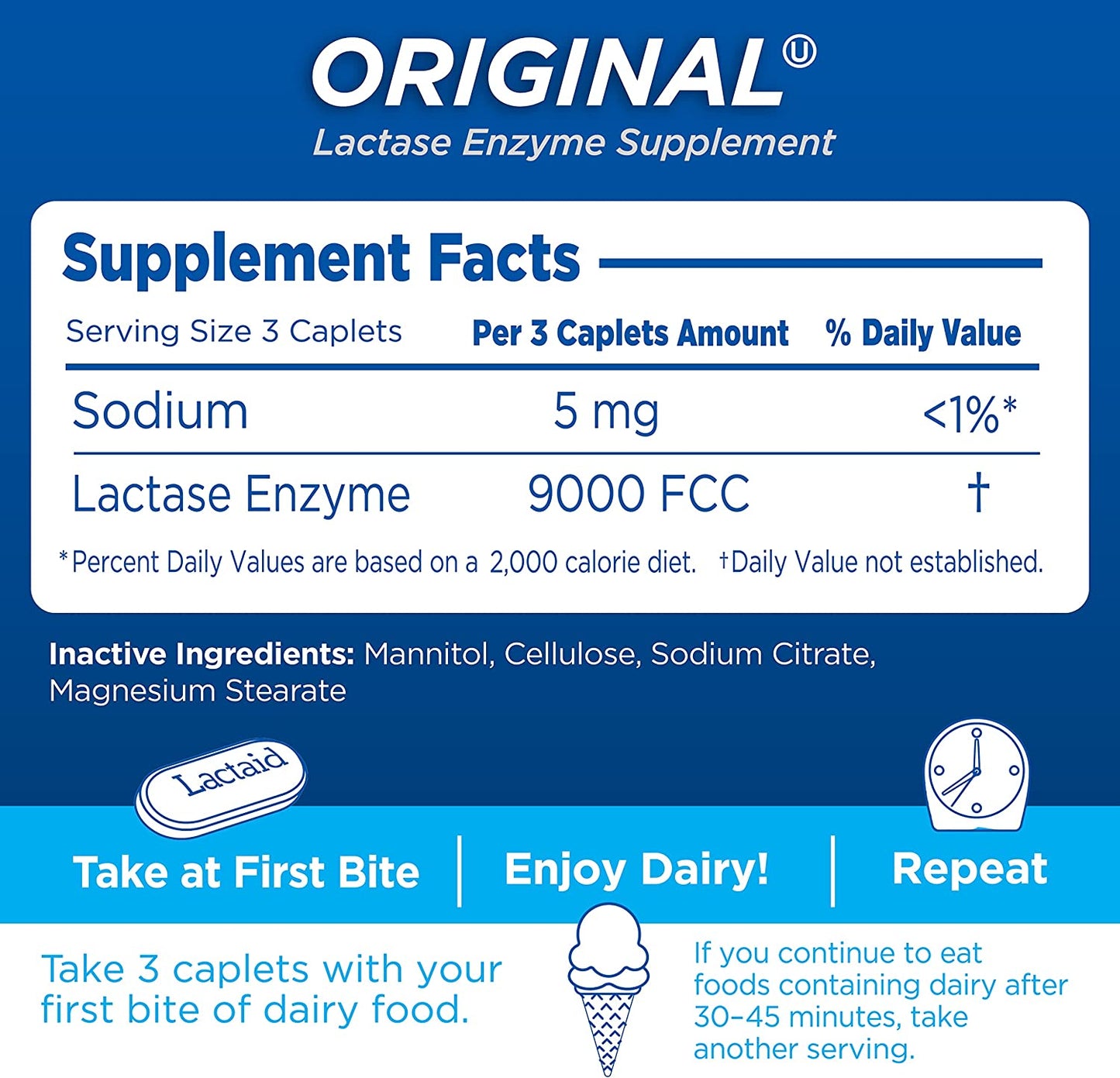 Lactaid Original Strength Lactose Intolerance Relief Caplets with Natural Lactase Enzyme